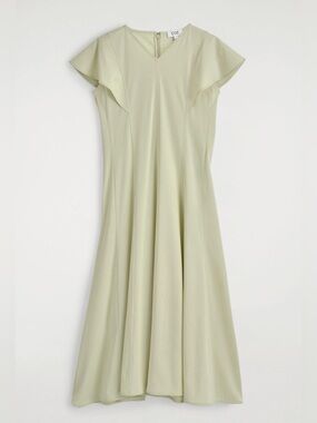 COS Pale Green PETAL-SLEEVE COTTON MIDI DRESS